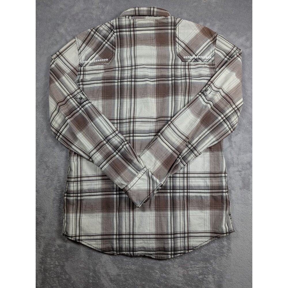 BKE Button Up Shirt Mens Medium Brown Plaid Pearl Snap Athletic Fit Western - Picture 10 of 10